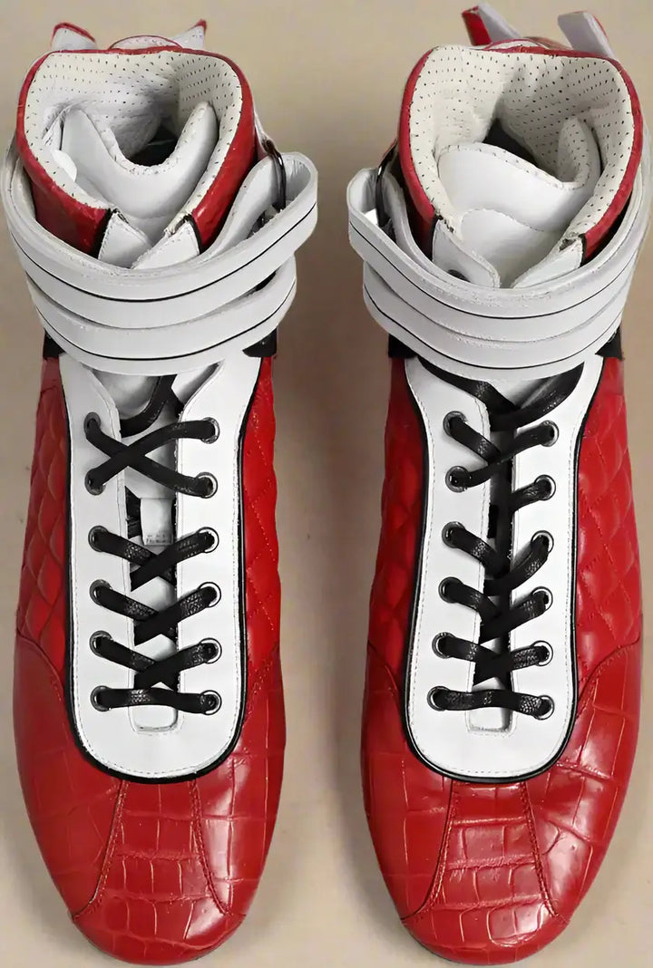 DOLCE & GABBANA Red Quilted Leather Lace Up Sneakers Shoes