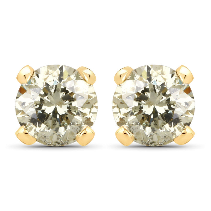 0.98 Carat Genuine LB Diamond 14K Yellow Gold Earrings