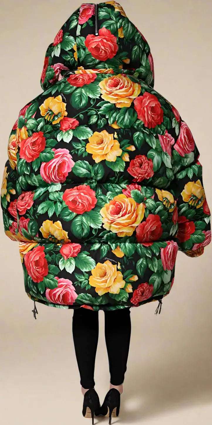Dolce & Gabbana Multicolor Floral Puffer Hooded Jacket
