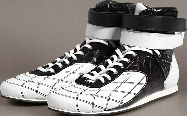 Dolce & Gabbana Black White Leather High Top Sneakers Shoes