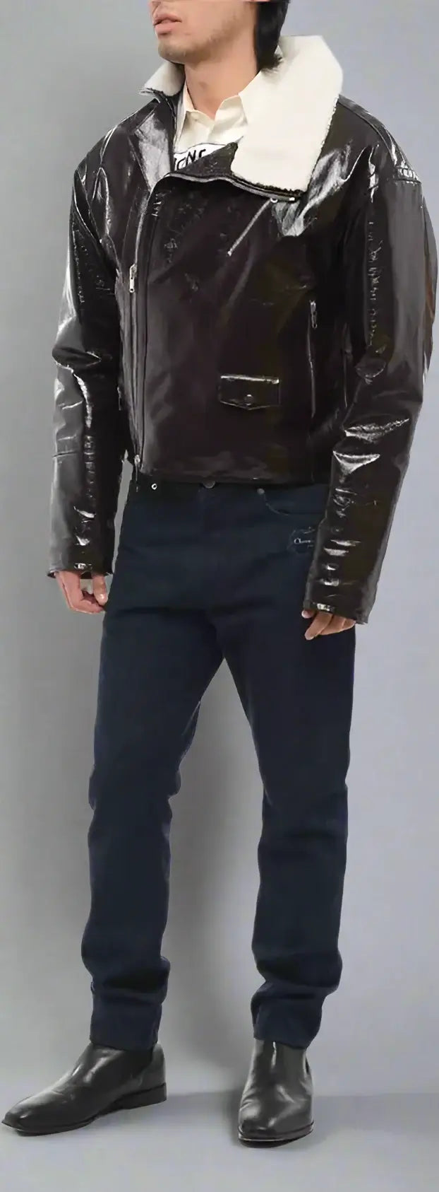 DIOR men's brown Craquelé Leather Jacket with Side Zip