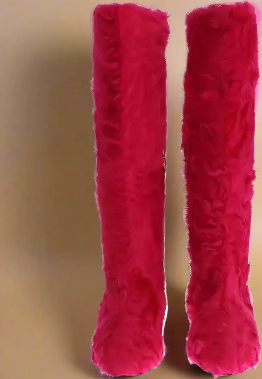 Dolce & Gabbana Pink Lamb Fur Leather Flat Boots Shoes