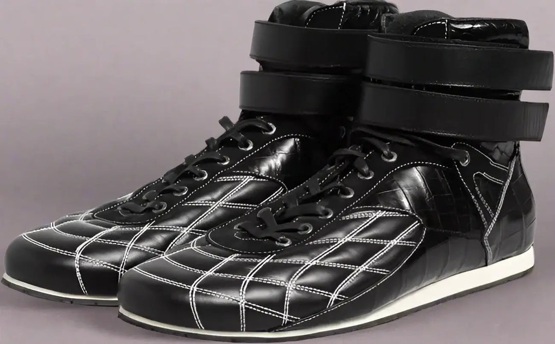 Dolce & Gabbana men's exotic skin Black Quilted Leather Lace Up Sneakers Shoes