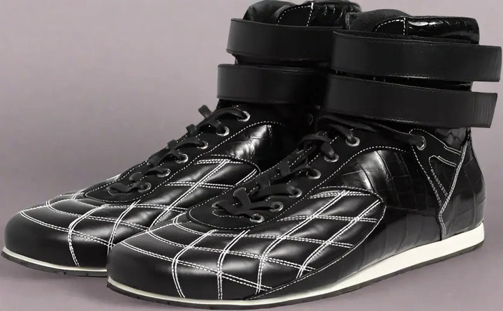 Dolce & Gabbana men's exotic skin Black Quilted Leather Lace Up Sneakers Shoes