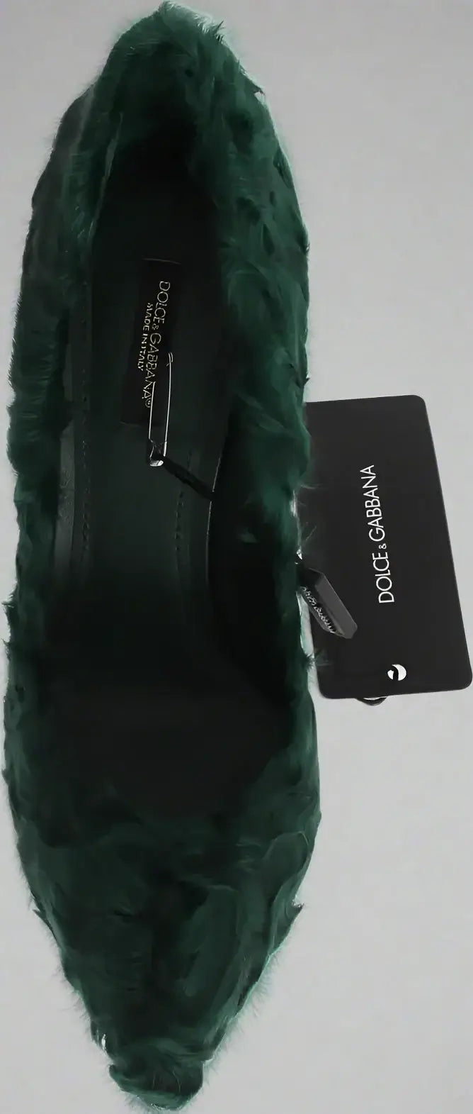 Dolce & Gabbana Green Xiangao Lamb Fur Leather Pumps
