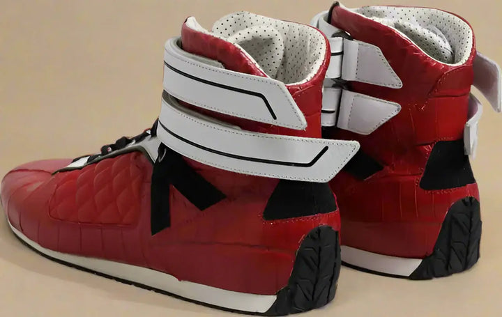 DOLCE & GABBANA Red Quilted Leather Lace Up Sneakers Shoes