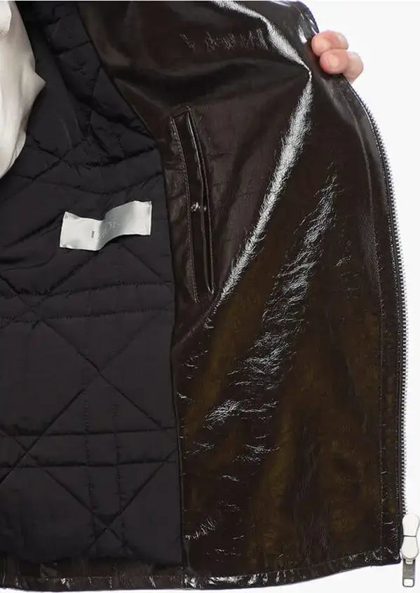 DIOR men's brown Craquelé Leather Jacket with Side Zip