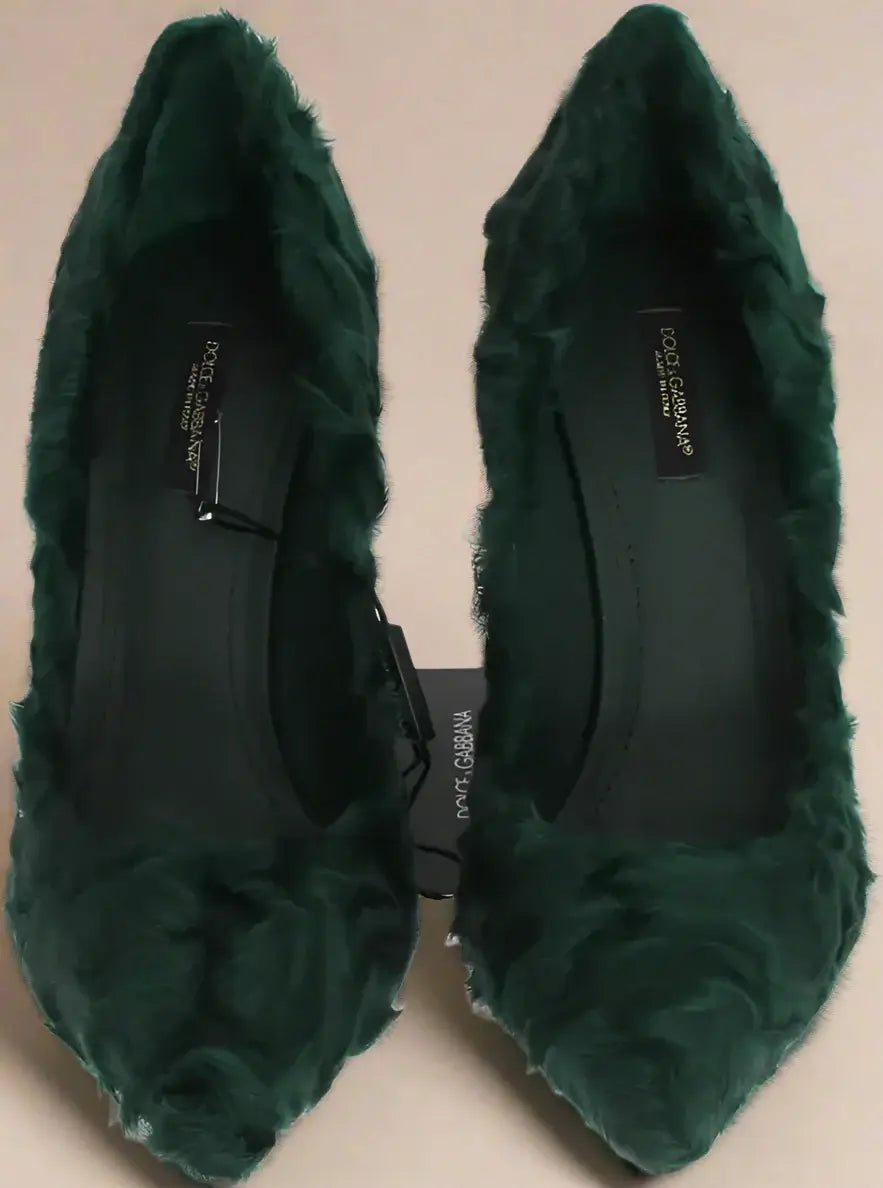 Dolce & Gabbana Green Xiangao Lamb Fur Leather Pumps