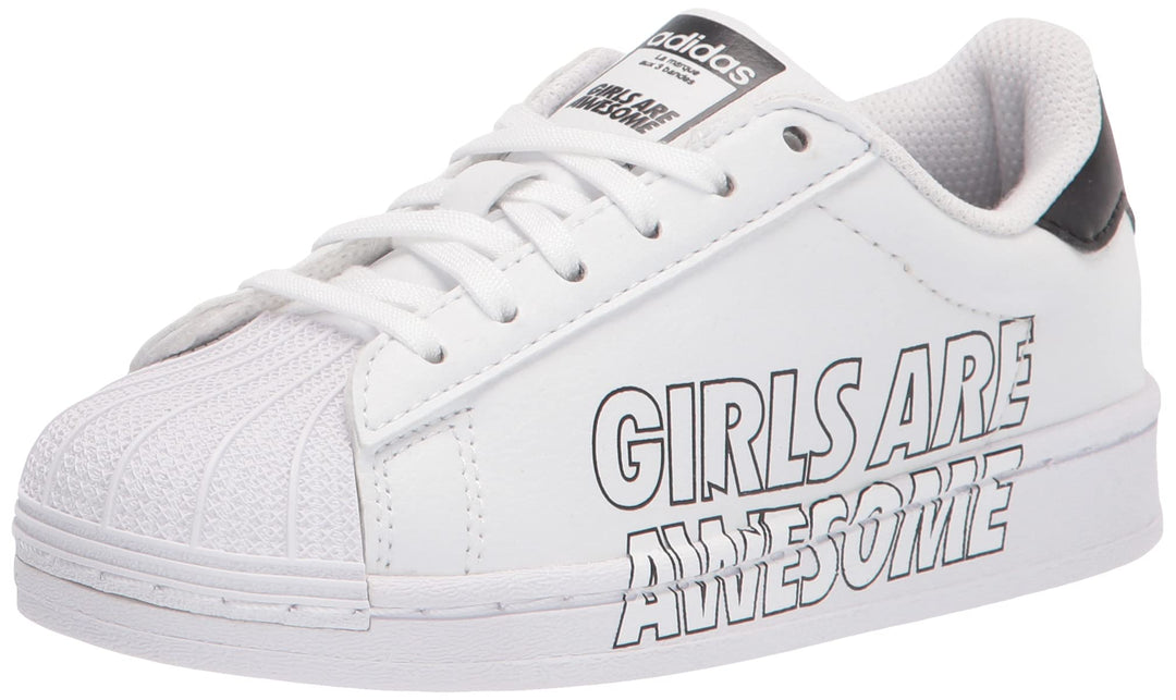 adidas Originals Superstar Sneaker White/White/Black (Girls are Awesome) 10.5 US Unisex Little Kid