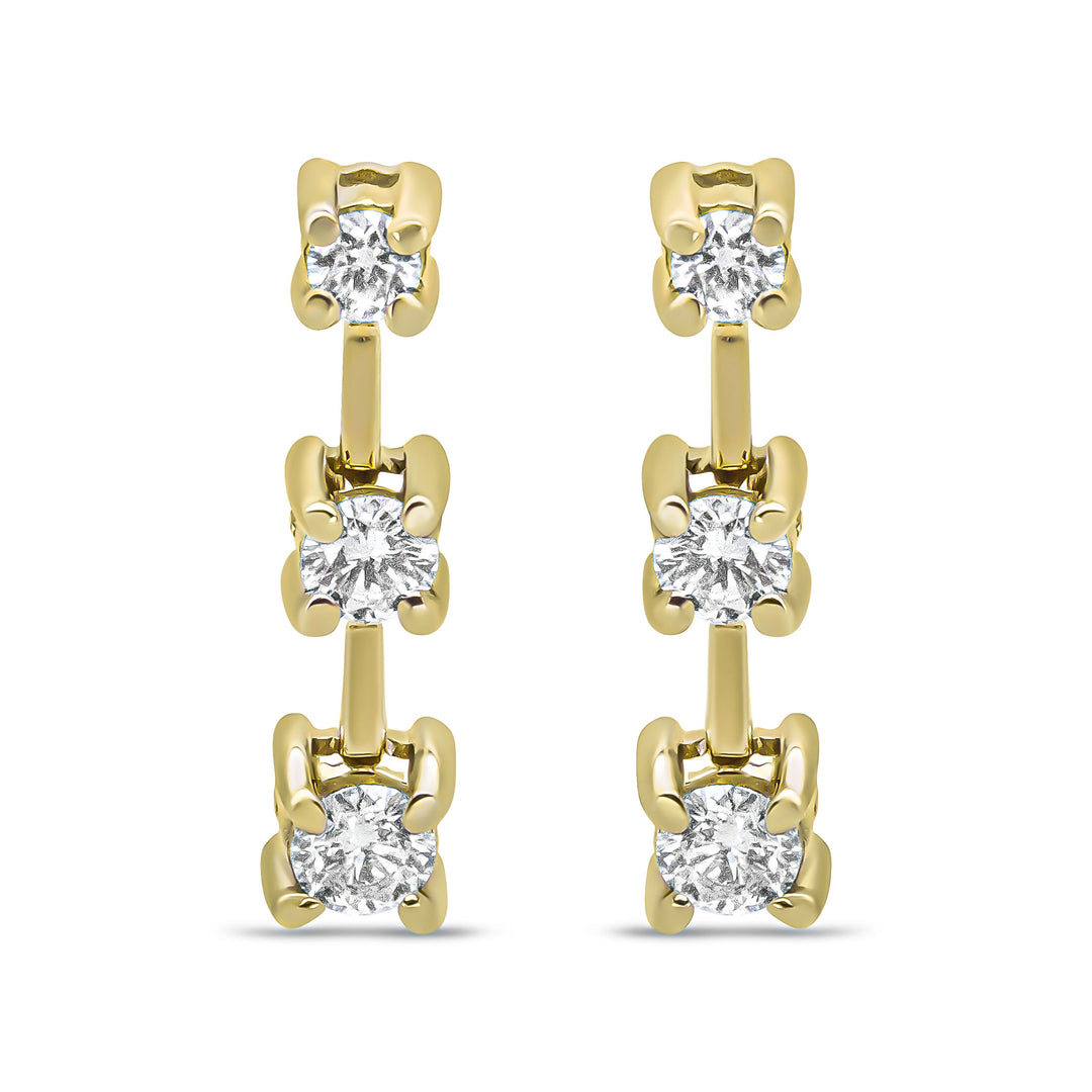 14K Yellow Gold 1/2 Cttw Round Diamond 3 Stone Graduated Linear Drop Past, Present and Future Stud Earrings (H-I Color, SI1-SI2 Clarity)