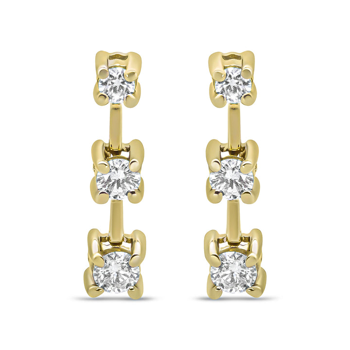 14K Yellow Gold 1/2 Cttw Round Diamond 3 Stone Graduated Linear Drop Past, Present and Future Stud Earrings (H-I Color, SI1-SI2 Clarity)