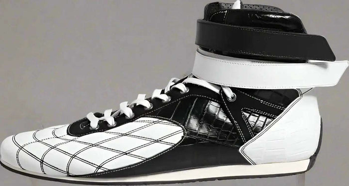 Dolce & Gabbana Black White Leather High Top Sneakers Shoes