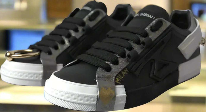 Dolce & Gabbana men's Black Leather Low Top Sneakers Portofino Shoes