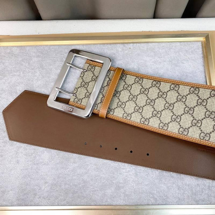 GUCCI Embellished coated-canvas and leather Women belt &