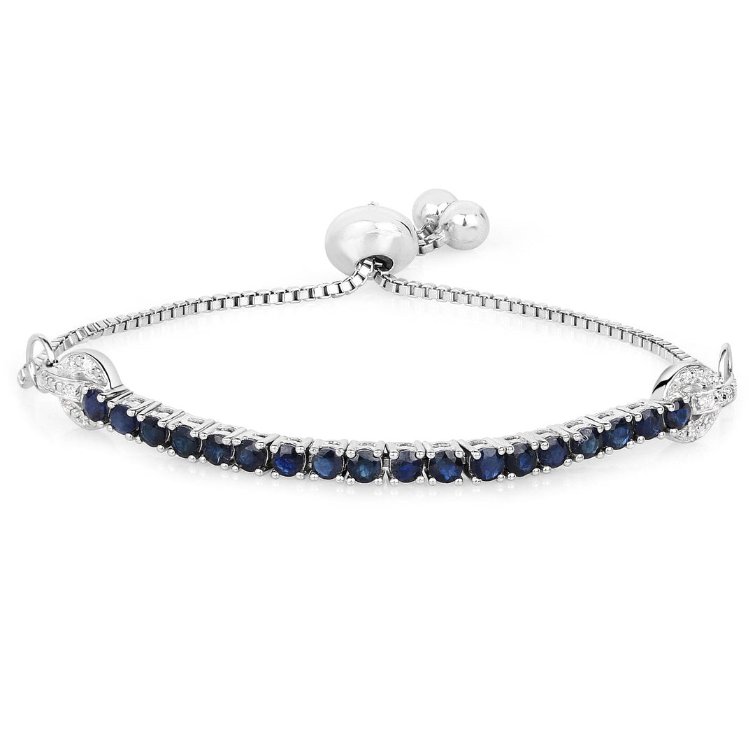 2.41 Carat Genuine Blue Sapphire and White Zircon .925 Sterling Silver Bracelet