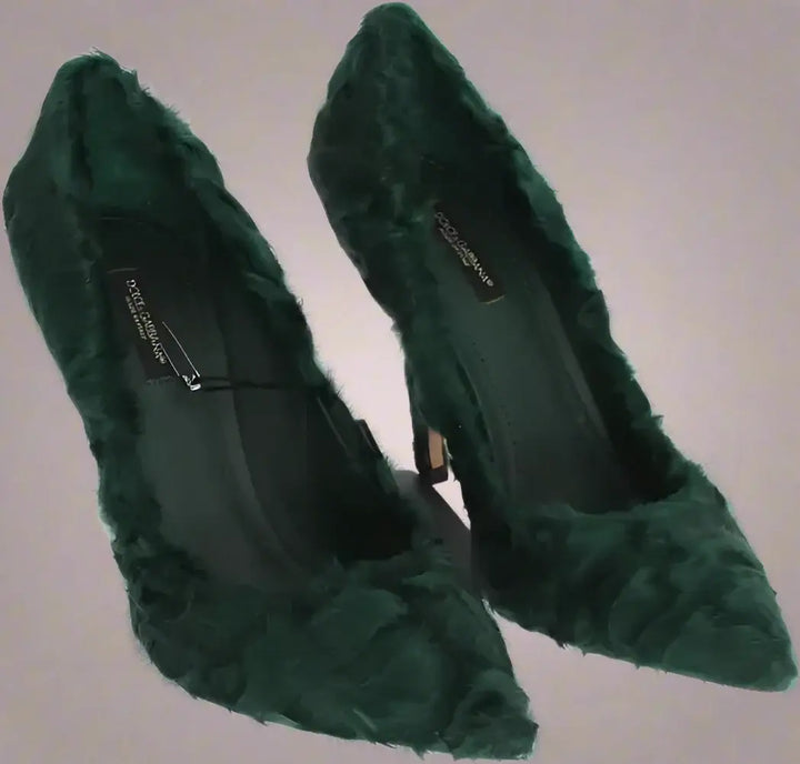 Dolce & Gabbana Green Xiangao Lamb Fur Leather Pumps