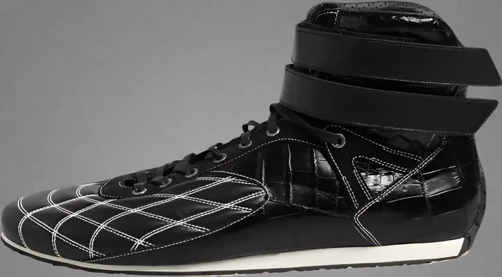Dolce & Gabbana men's exotic skin Black Quilted Leather Lace Up Sneakers Shoes