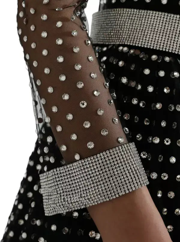 Dolce & Gabbana Black Crystal Embellished A-line Gown Dress