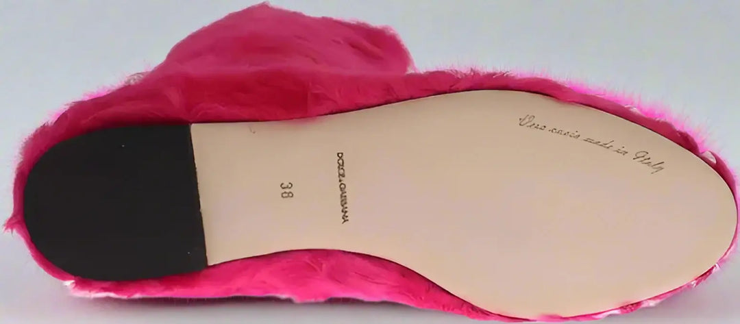 Dolce & Gabbana Pink Lamb Fur Leather Flat Boots Shoes