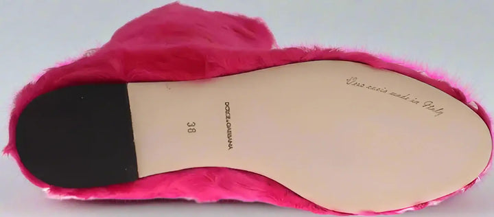 Dolce & Gabbana Pink Lamb Fur Leather Flat Boots Shoes
