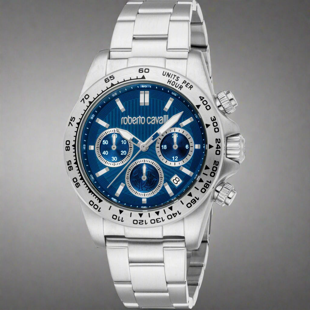 Roberto Cavalli mens sea blue dial chronograph silver tone Watches