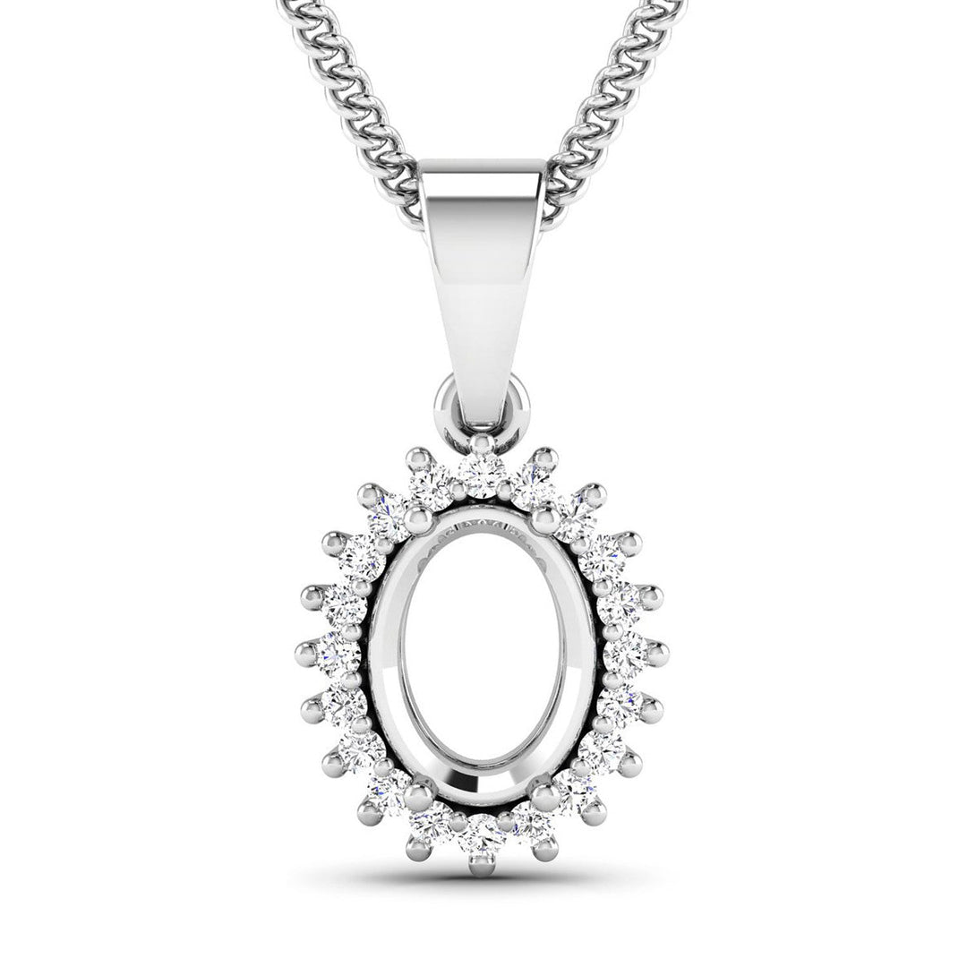 0.13 Carat Genuine White Diamond 14K White Gold Semi Mount Pendant - holds 8x6mm Oval Gemstone