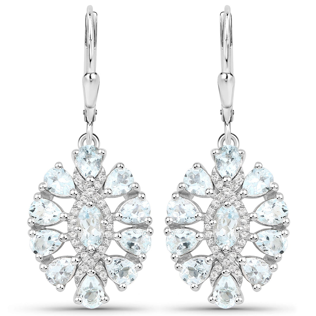 2.93 Carat Genuine Aquamarine and White Topaz .925 Sterling Silver Earrings