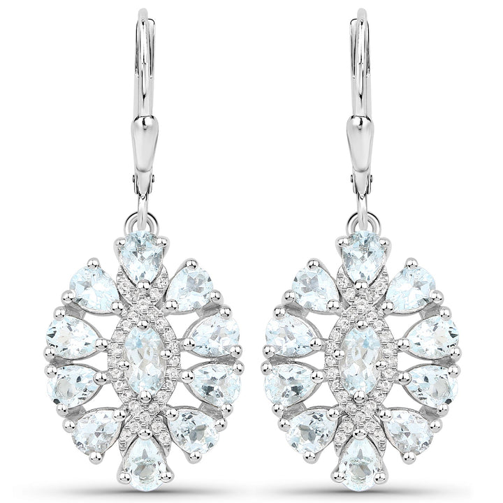 2.93 Carat Genuine Aquamarine and White Topaz .925 Sterling Silver Earrings