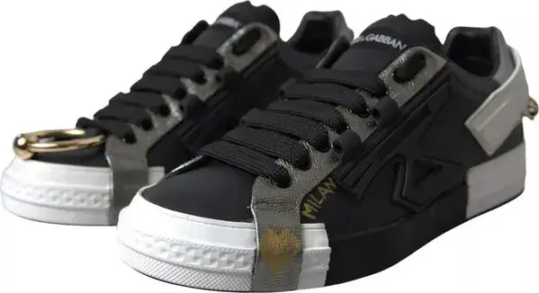 Dolce & Gabbana men's Black Leather Low Top Sneakers Portofino Shoes
