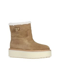 Prada Women Logo Shearling Boots