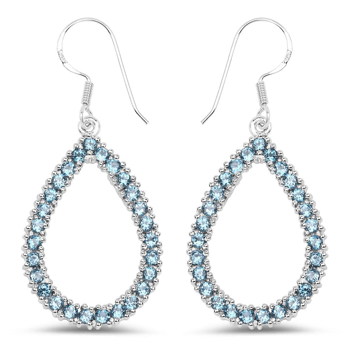 4.32 Carat Genuine London Blue Topaz .925 Sterling Silver Earrings