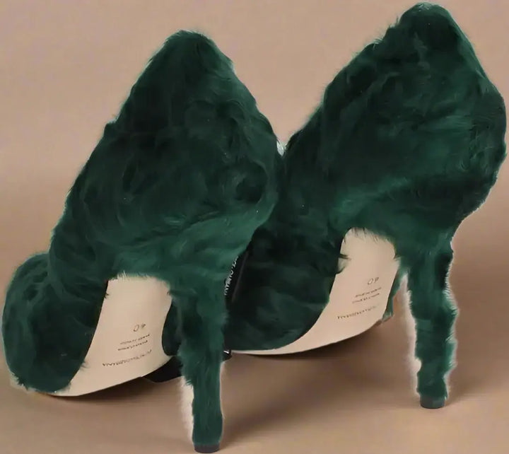 Dolce & Gabbana Green Xiangao Lamb Fur Leather Pumps