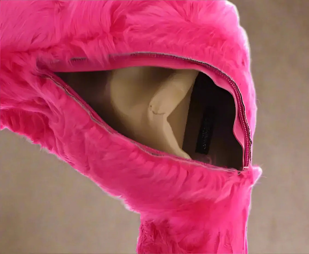 Dolce & Gabbana Pink Lamb Fur Leather Flat Boots Shoes