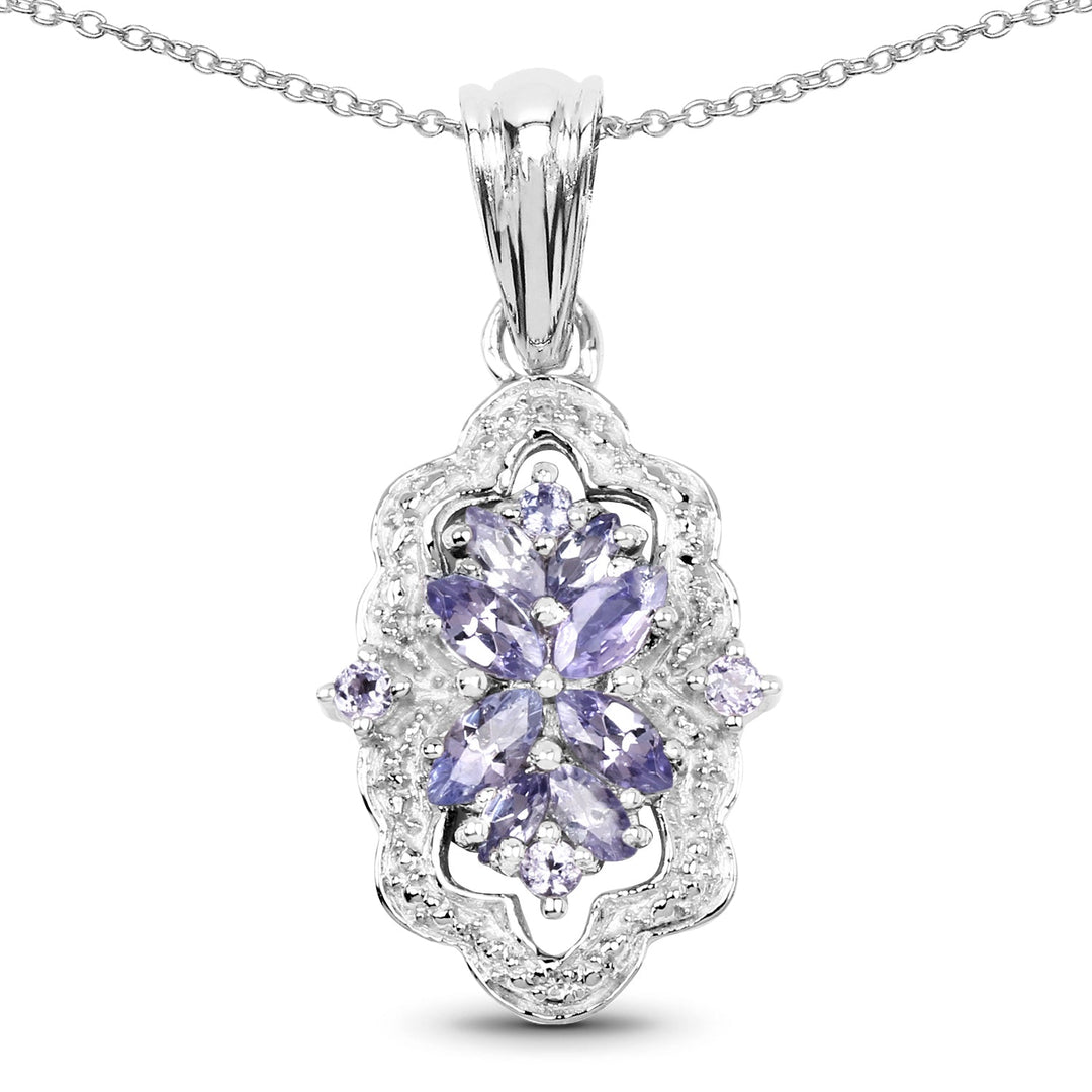 1.03 Carat Genuine Tanzanite &amp; White Topaz .925 Sterling Silver Pendant