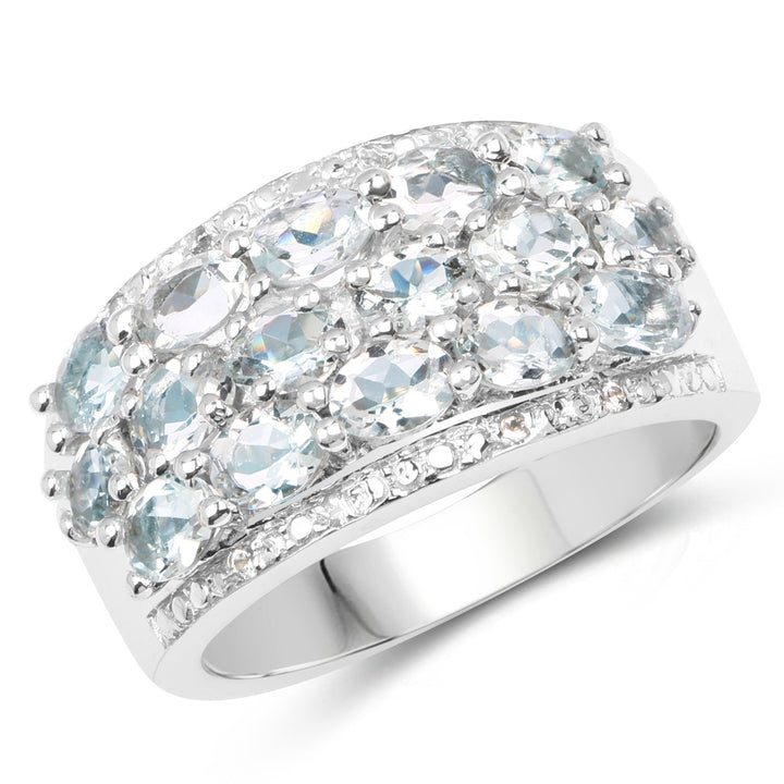 2.44 Carat Genuine Aquamarine &amp; White Topaz .925 Sterling Silver Ring