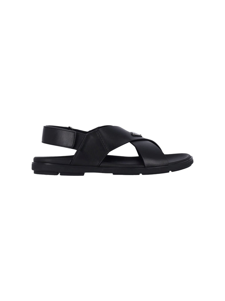 Prada Men Logo Crossed Sandals