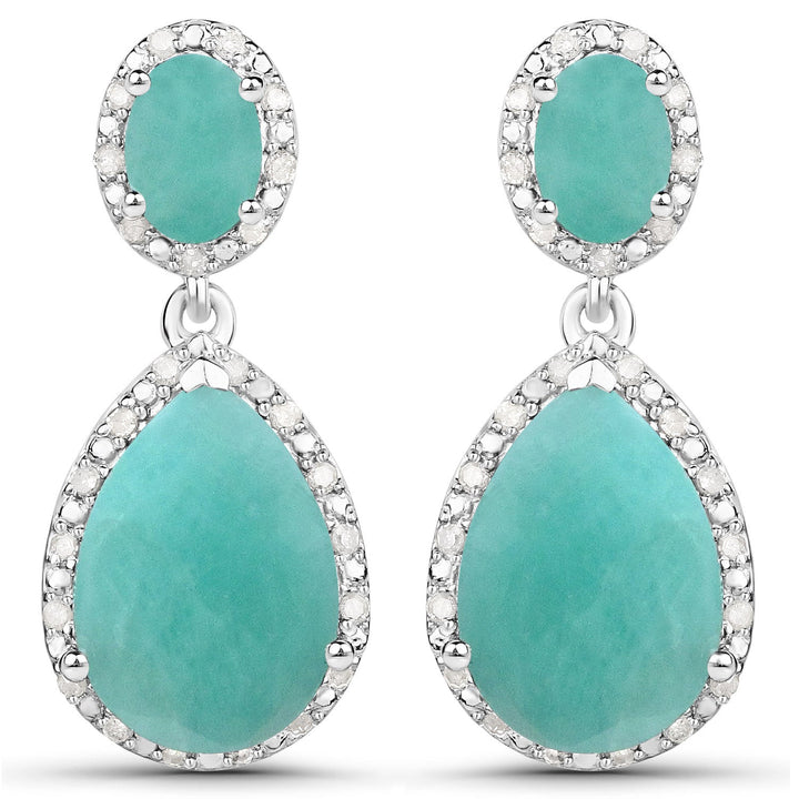 9.64 Carat Genuine Emerald and White Diamond .925 Sterling Silver Earrings