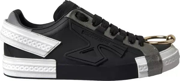 Dolce & Gabbana men's Black Leather Low Top Sneakers Portofino Shoes