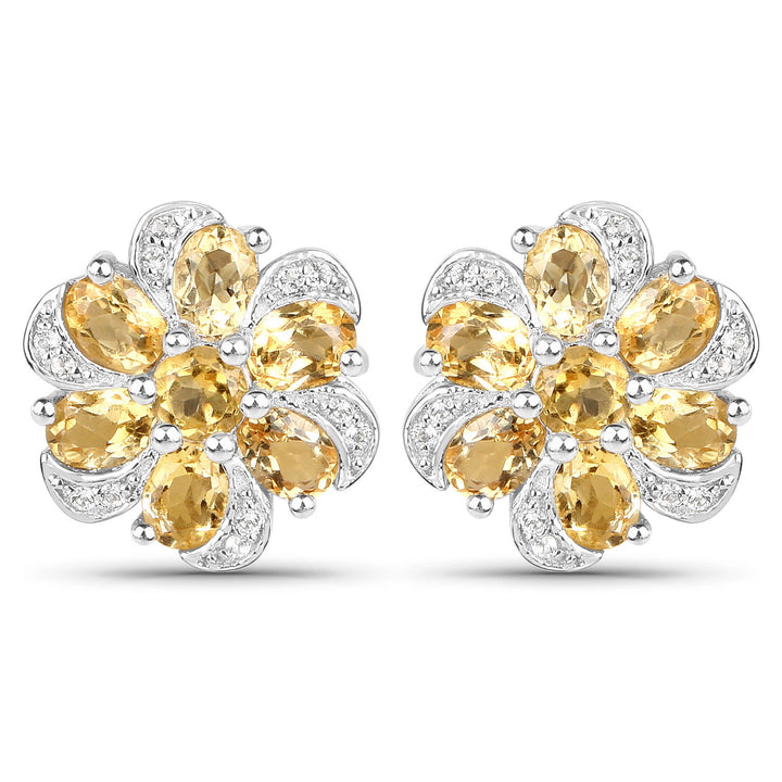7.92 Carat Genuine Citrine and White Topaz .925 Sterling Silver 3 Piece Jewelry Set (Ring, Earrings, and Pendant w/ Chain)