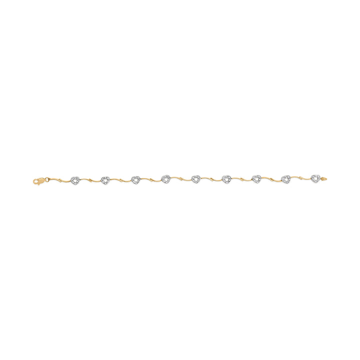 10k Two-Tone Gold 1/3 Cttw Diamond Pave Set Heart S-Link 7.25" Bracelet (I-J Color, I2-I3 Clarity)