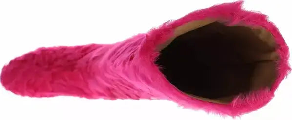 Dolce & Gabbana Pink Lamb Fur Leather Flat Boots Shoes