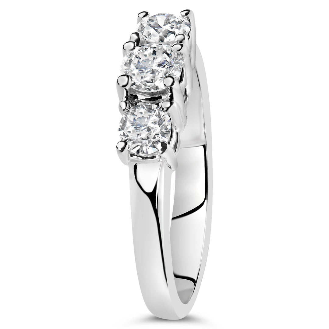14K White Gold  3/4 Cttw Lab Grown Diamond 3 Stone Ring Band (F-G Color, VS2-SI1 Clarity)- Size 7