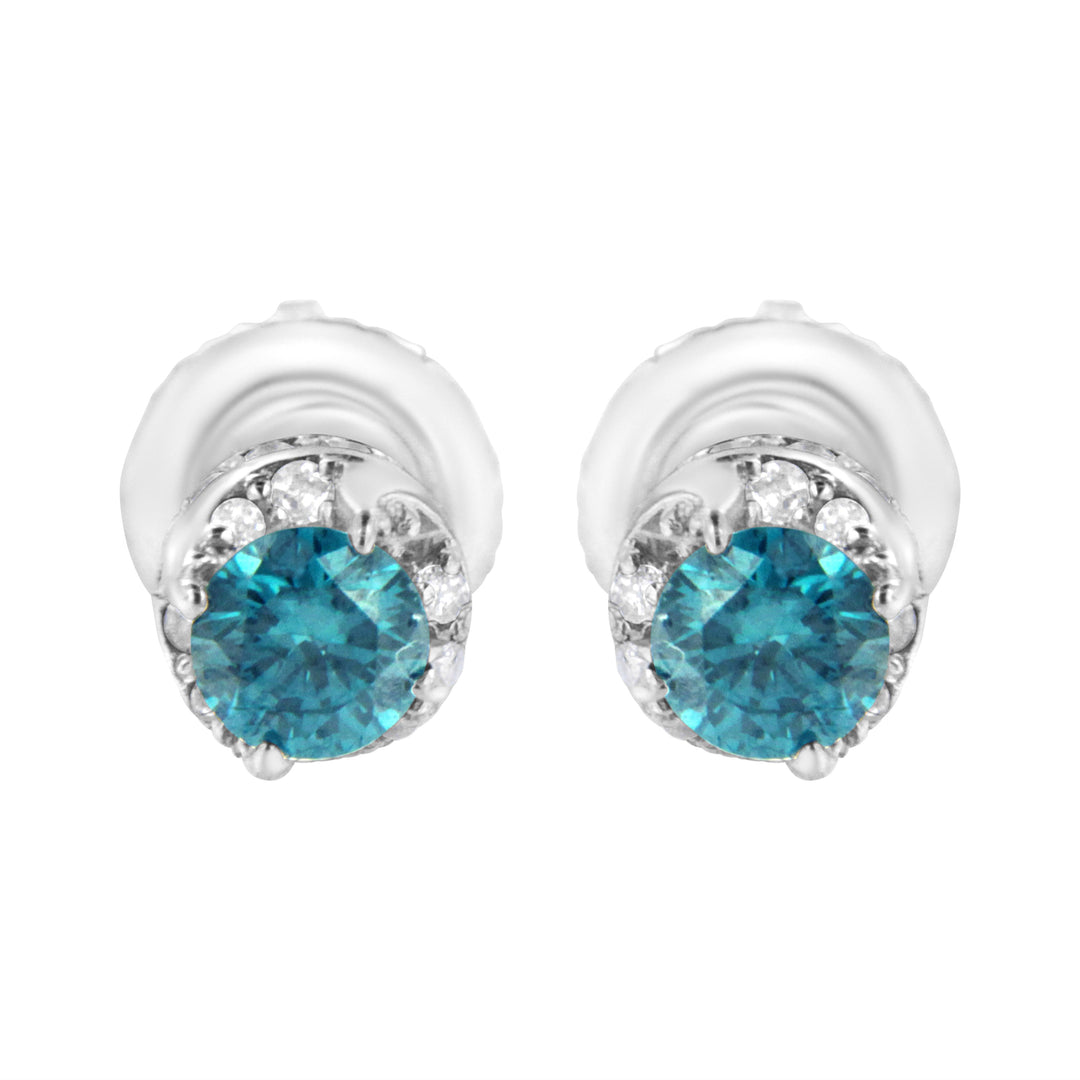 14K White Gold 1/2 cttw White and Treated Blue Round Diamond Earrings (I-J I2-I3)