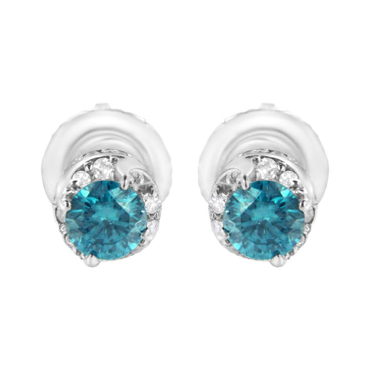 14K White Gold 1/2 cttw White and Treated Blue Round Diamond Earrings (I-J I2-I3)