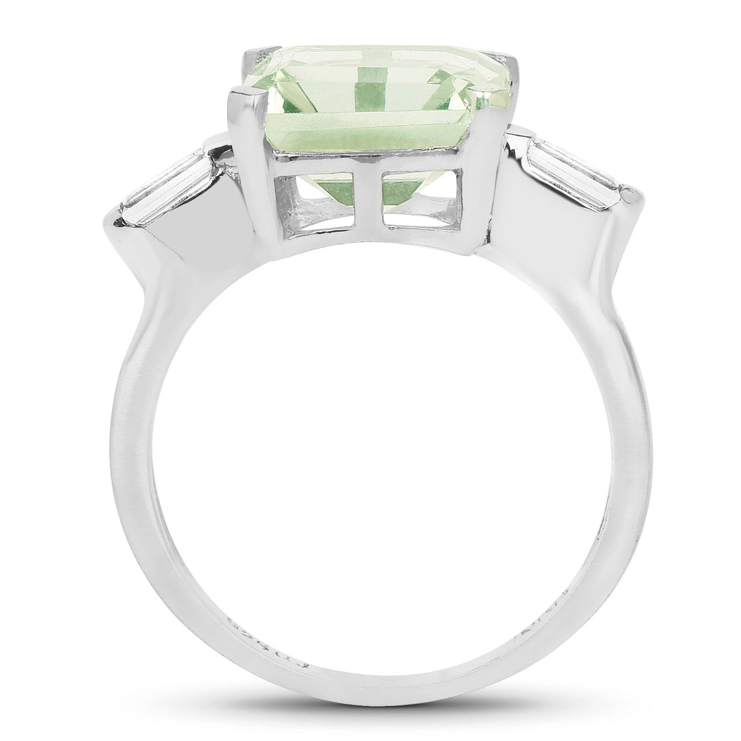 4.76 Carat Genuine Green Amethyst &amp; White Topaz .925 Sterling Silver Ring