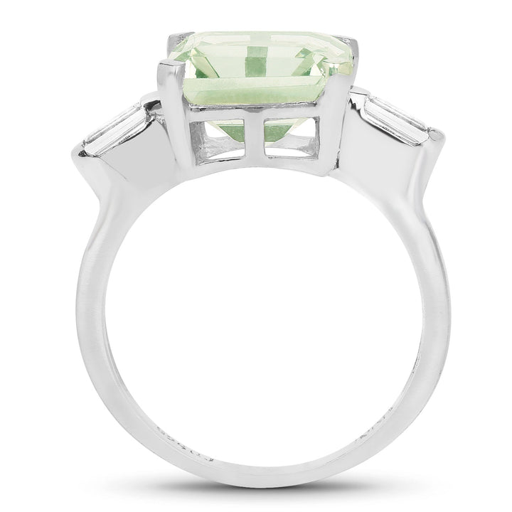 4.76 Carat Genuine Green Amethyst &amp; White Topaz .925 Sterling Silver Ring