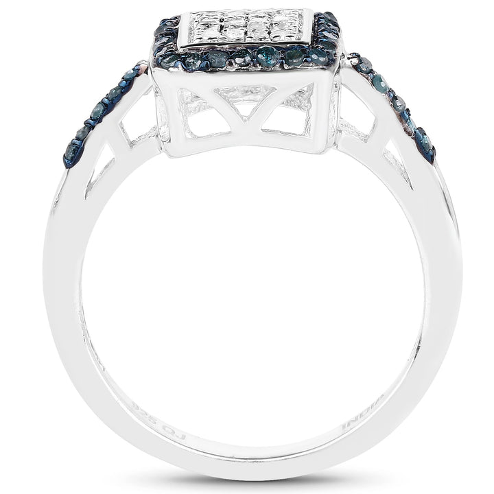 0.28 Carat Genuine Blue Diamond and White Diamond .925 Sterling Silver Ring