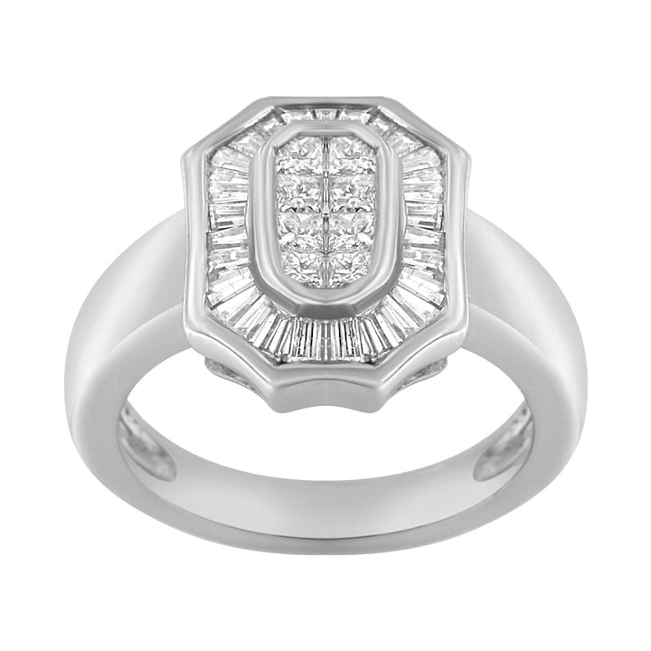 14K White Gold 1.00 Cttw Baguette and Princess-Cut Diamond Cocktail Art Deco Style Ring (H-I Color, SI1-SI2 Clarity) - Size 7