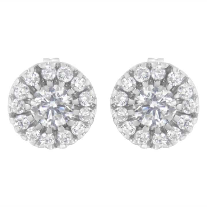 14k White Gold 1 cttw Diamond Halo Stud Earrings (I-J Clarity, I1-I2 Color)