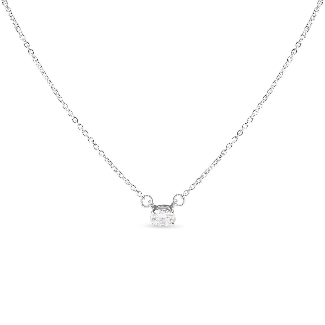 14K White Gold 1/4 Cttw Lab Grown Oval Solitaire Diamond East West 18" Pendant Necklace (G-H Color, VS2-SI1 Clarity)